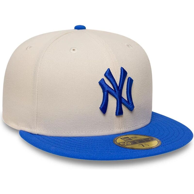 gorra-plana-beige-y-azul-ajustada-con-logo-azul-59fifty-league-essential-de-new-york-yankees-mlb-de-new-era