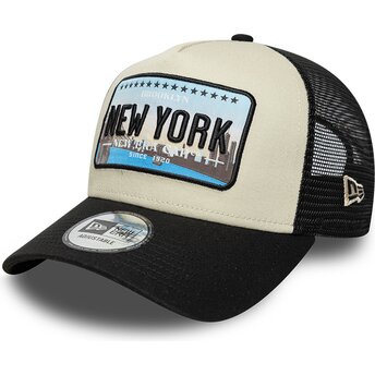 Gorra trucker negra y beige A Frame License Plate de New York de New Era