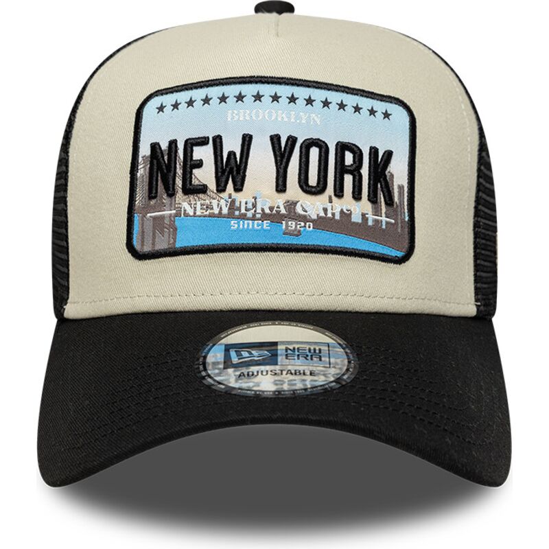gorra-trucker-negra-y-beige-a-frame-license-plate-de-new-york-de-new-era