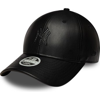 Gorra curva negra snapback para mujer con logo negro 9FORTY M-Crown PU Diamante de New York Yankees MLB de New Era