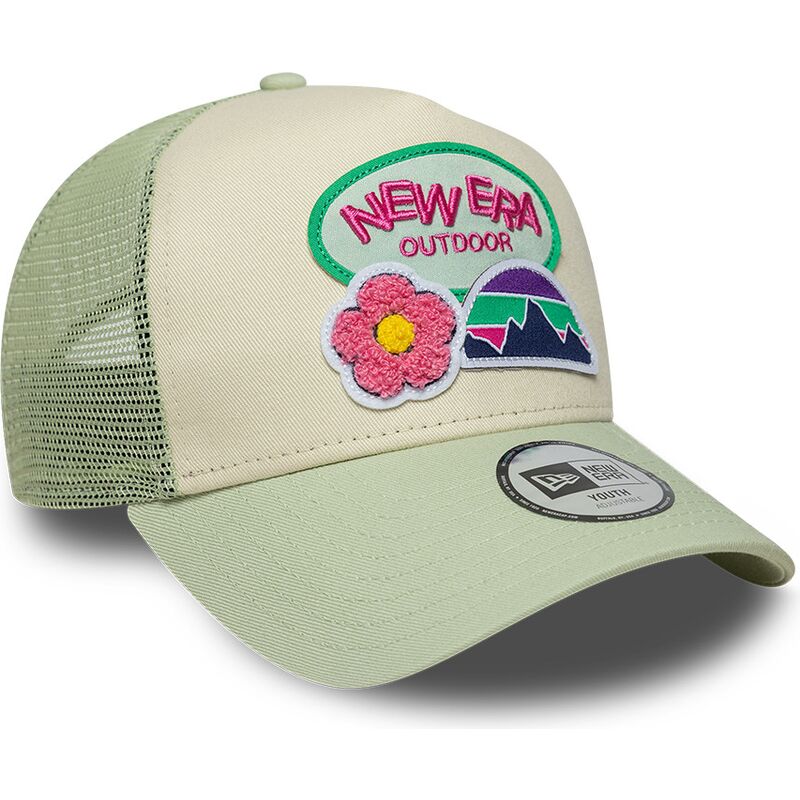 gorra-trucker-verde-y-beige-para-nino-a-frame-outdoor-de-new-era