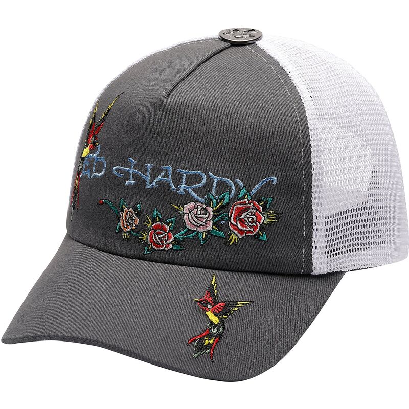 gorra-trucker-gris-y-blanca-floral-swallow-de-ed-hardy gorra-trucker-gris-y-blanca-floral-swallow-de-ed-hardy