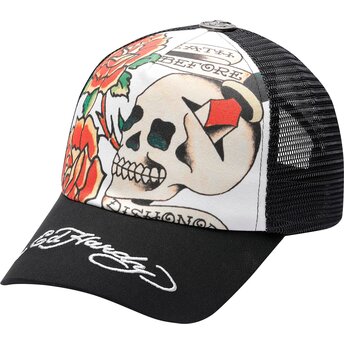 Gorra trucker negra y blanca Before Dishonor de Ed Hardy