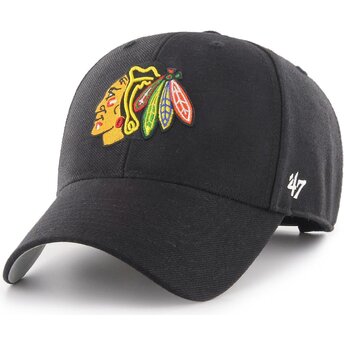 Gorra curva negra ajustable MVP de Chicago Blackhawks NHL de 47 Brand