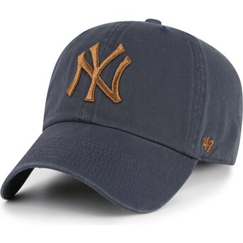 Gorra curva gris ajustable con logo marrón Clean Up Contrast Vintage Navy de New York Yankees MLB de 47 Brand
