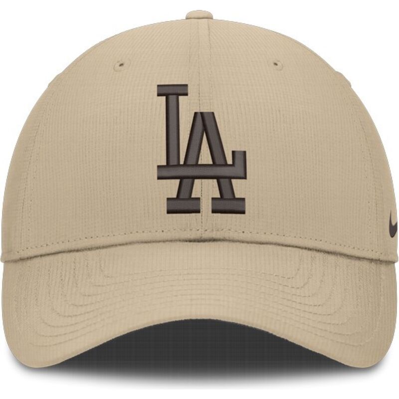gorra-curva-beige-ajustable-con-logo-marron-club-structured-uv-poly-ripstop-de-los-angeles-dodgers-mlb-de-nike