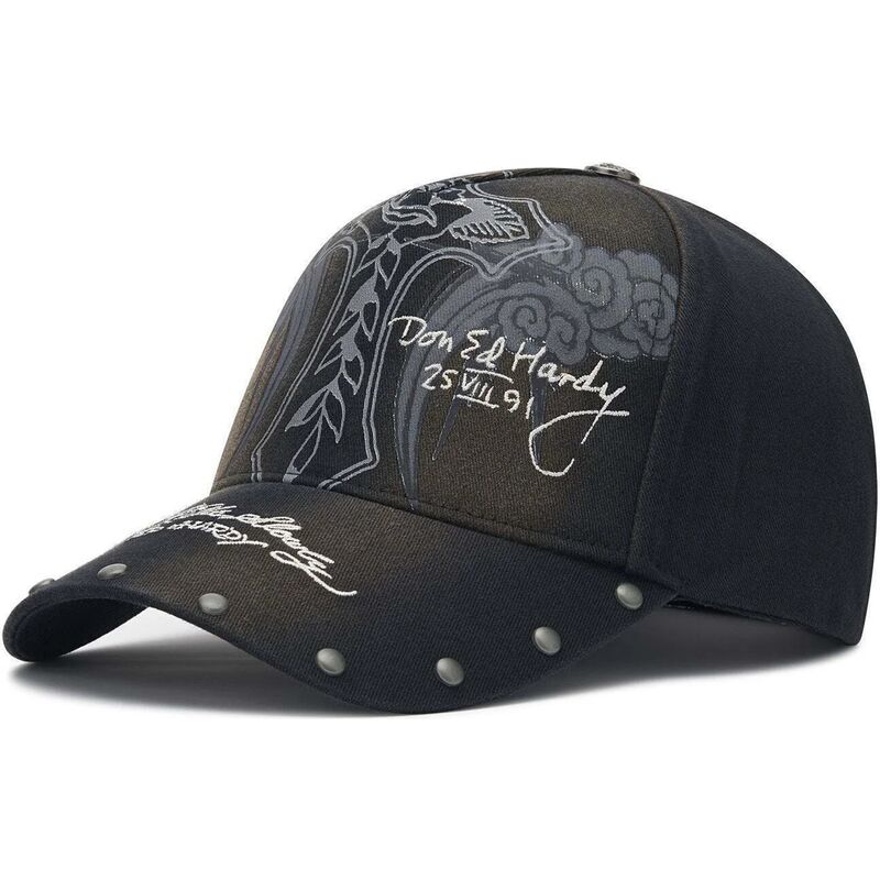 gorra-curva-negra-ajustable-storming-rose-washed-de-ed-hardy