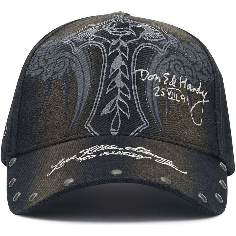 gorra-curva-negra-ajustable-storming-rose-washed-de-ed-hardy