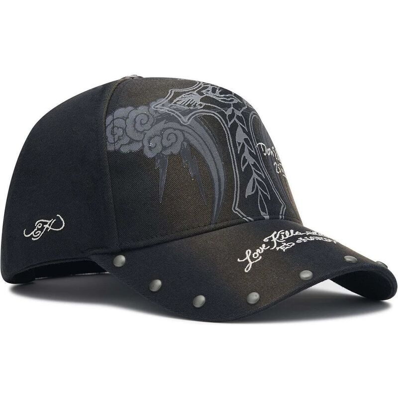 gorra-curva-negra-ajustable-storming-rose-washed-de-ed-hardy