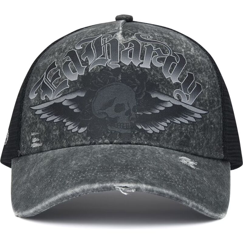 gorra-trucker-gris-flaming-gothic-skull-washed-de-ed-hardy