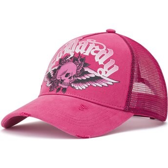 Gorra trucker rosa Flaming Gothic Skull Washed de Ed Hardy