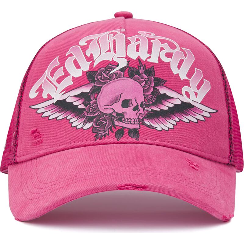 gorra-trucker-rosa-flaming-gothic-skull-washed-de-ed-hardy