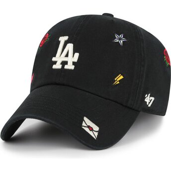 Gorra curva negra ajustable Clean Up Multi Scatter de Los Angeles Dodgers MLB de 47 Brand