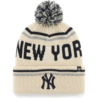 Gorro con pompón crema Quattrle Cuff Knit de New York Yankees MLB de 47 Brand