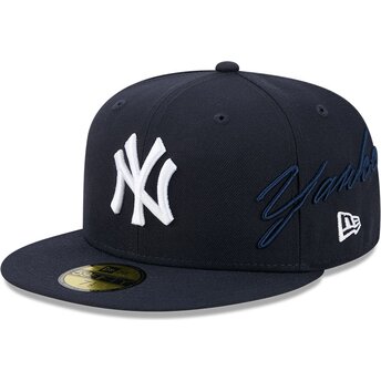 Gorra plana azul marino ajustada 59FIFTY Side Script de New York Yankees MLB de New Era