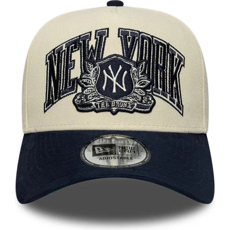 gorra-curva-beige-y-azul-marino-snapback-e-frame-wordmark-suede-de-new-york-yankees-mlb-de-new-era