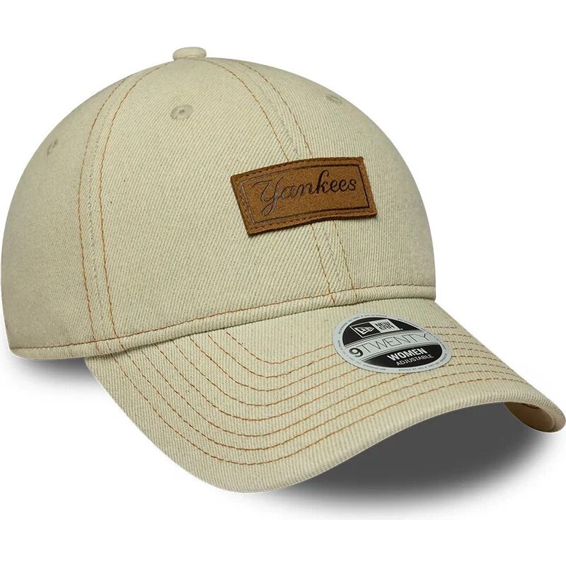 gorra-curva-beige-ajustable-con-logo-marron-9twenty-denim-de-new-york-yankees-mlb-de-new-era