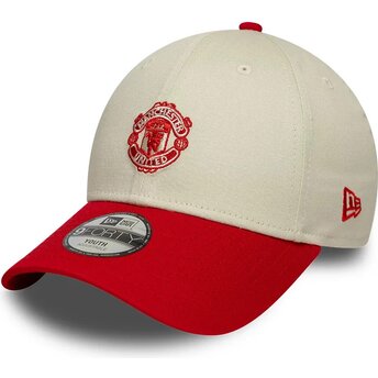 Gorra curva beige y roja ajustable para niño 9FORTY Contrast de Manchester United Football Club Premier League de New Era
