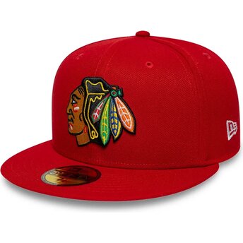 Gorra plana roja ajustada 59FIFTY Basic de Chicago Blackhawks NHL de New Era