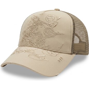 Gorra trucker khaki Outline Dragon de Ed Hardy