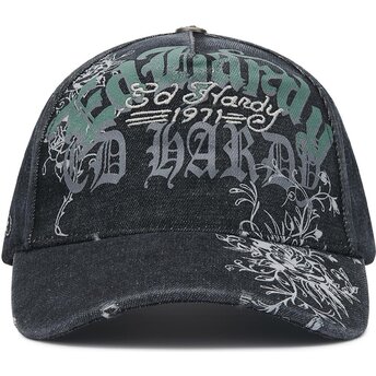 Gorra curva negra ajustable Distressed Floral Gothic de Ed Hardy
