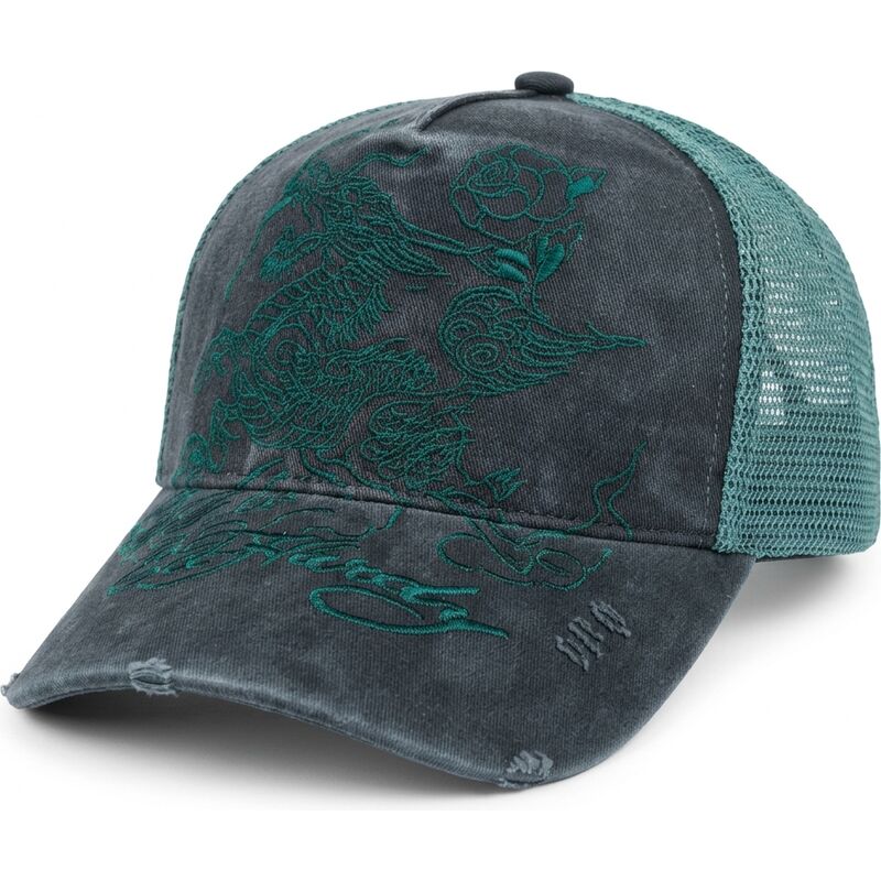 gorra-trucker-negra-y-verde-outline-dragon-distressed-de-ed-hardy