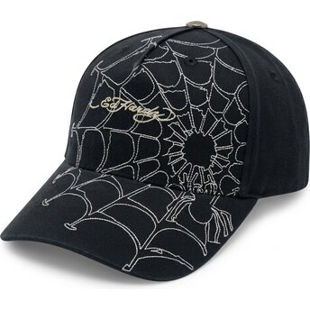 Gorra curva negra y blanca ajustable Spiderweb de Ed Hardy