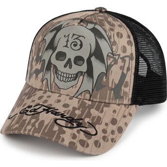 Gorra trucker gris y negra 13 Skull de Ed Hardy