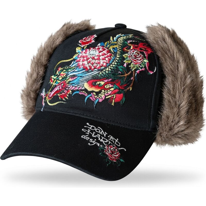gorra-curva-negra-ajustada-crawling-dragon-trapper-de-ed-hardy