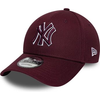 Gorra curva granate roja ajustable con logo granate 9FORTY Team Outline de New York Yankees MLB de New Era
