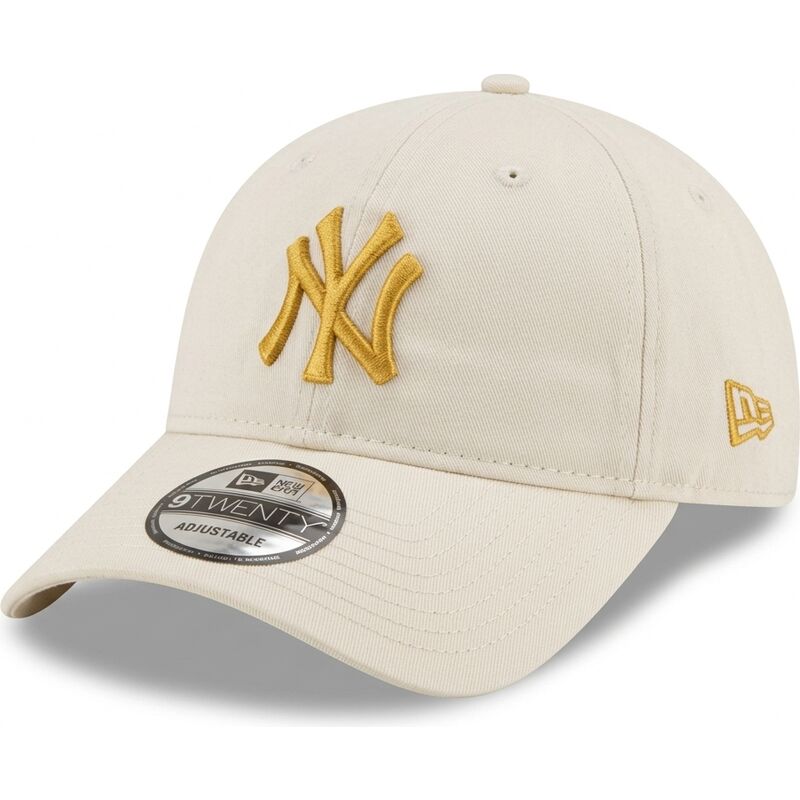 gorra-curva-beige-ajustable-con-logo-dorado-9twenty-league-essential-de-new-york-yankees-mlb-de-new-era