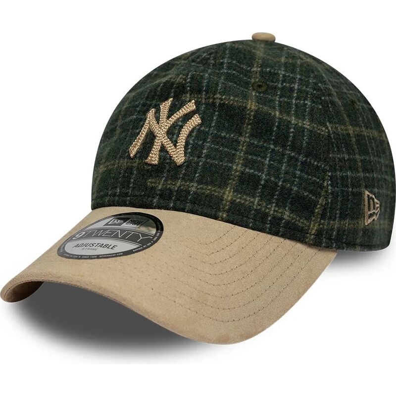 gorra-curva-verde-y-beige-ajustable-9twenty-mix-check-de-new-york-yankees-mlb-de-new-era