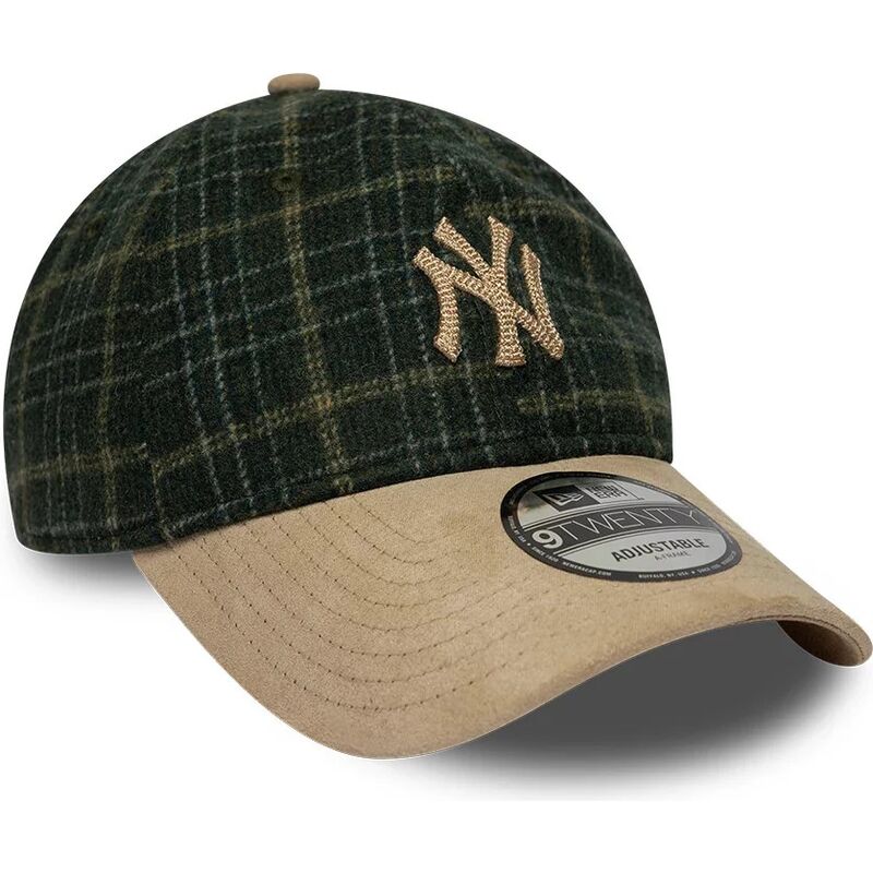 gorra-curva-verde-y-beige-ajustable-9twenty-mix-check-de-new-york-yankees-mlb-de-new-era