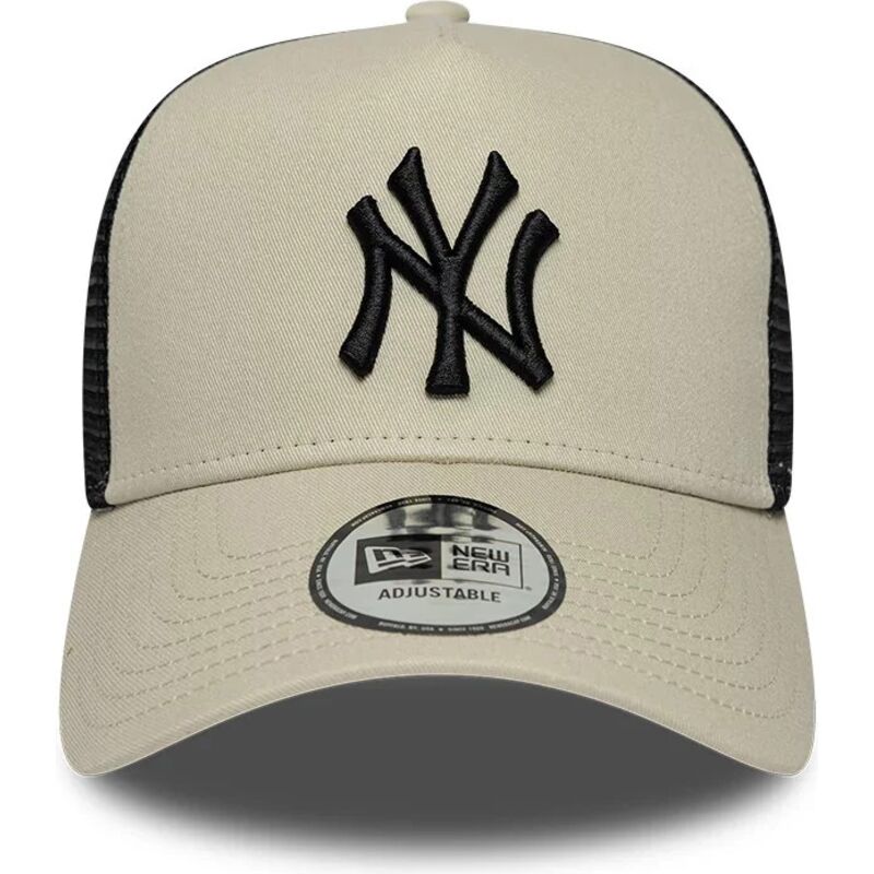 gorra-trucker-beige-y-negra-con-logo-negro-a-frame-league-essential-de-new-york-yankees-mlb-de-new-era