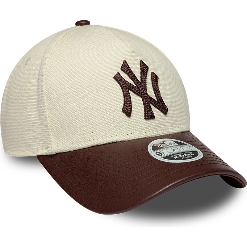 gorra-curva-beige-y-marron-ajustable-para-mujer-9forty-m-crown-fabric-mix-de-new-york-yankees-mlb-de-new-era