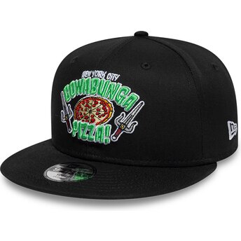 Gorra plana negra snapback para niño 9FIFTY Cowabunga Pizza de Tortugas Ninja de New Era