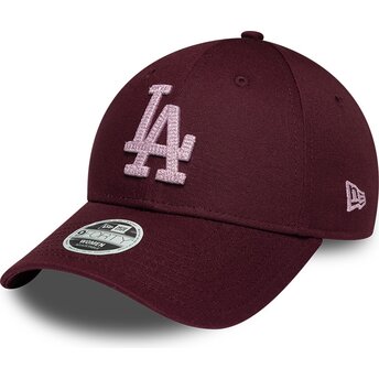 Gorra curva granate ajustable para mujer con logo rosa 9FORTY Metallic de Los Angeles Dodgers MLB de New Era