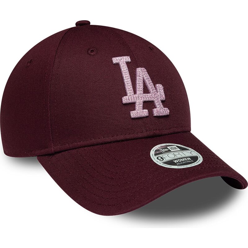 gorra-curva-granate-ajustable-para-mujer-con-logo-rosa-9forty-metallic-de-los-angeles-dodgers-mlb-de-new-era