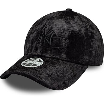 Gorra curva negra ajustable para mujer con logo negro 9FORTY Pattern Velour de New York Yankees MLB de New Era