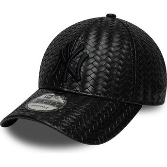 Gorra curva negra snapback con logo negro 9FORTY PU Weave de New York Yankees MLB de New Era