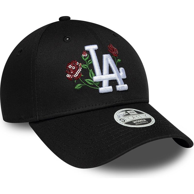 gorra-curva-negra-snapback-para-mujer-9forty-rose-sequin-de-los-angeles-dodgers-mlb-de-new-era