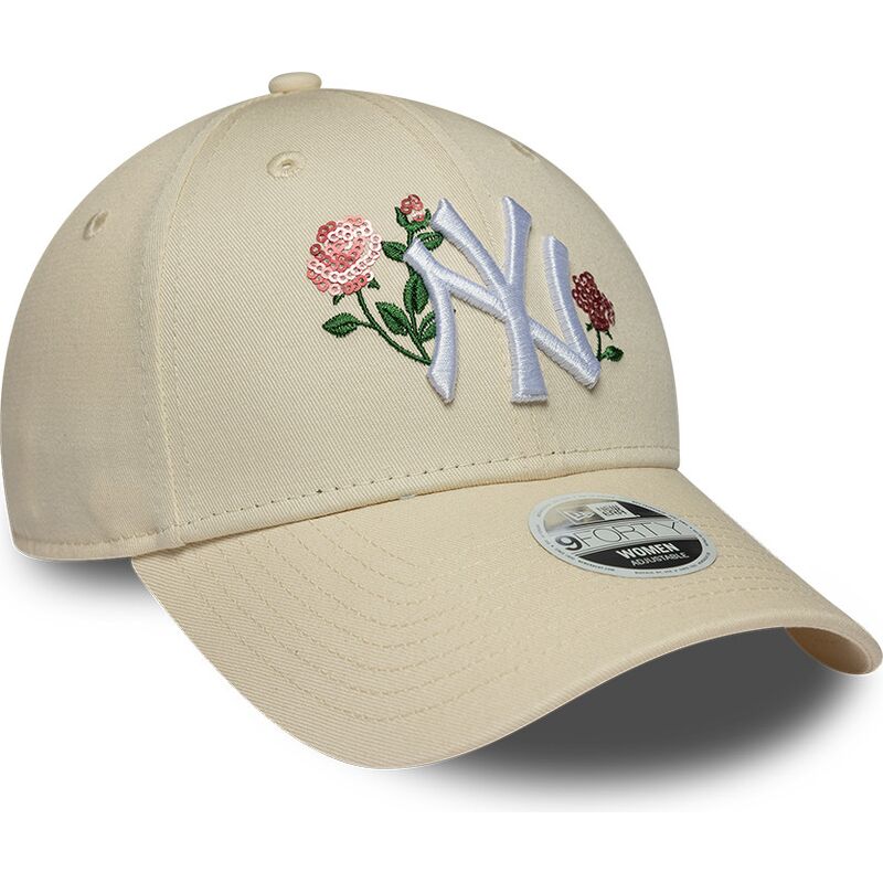 gorra-curva-beige-snapback-para-mujer-9forty-rose-sequin-de-new-york-yankees-mlb-de-new-era