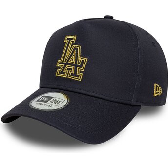 Gorra curva azul marino snapback con logo dorado E Frame Metallic Outline de Los Angeles Dodgers MLB de New Era