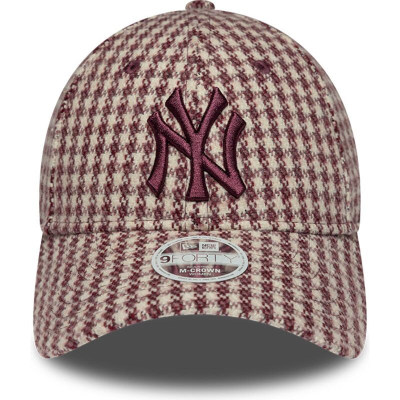 gorra-curva-granate-y-beige-ajustable-para-mujer-con-logo-granate-9forty-m-crown-houndstooth-de-new-york-yankees-mlb-de-new-era gorra-curva-granate-y-beige-ajustable-para-mujer-con-logo-granate-9forty-m-crown-houndstooth-de-new-york-yankees-mlb-de-new-era