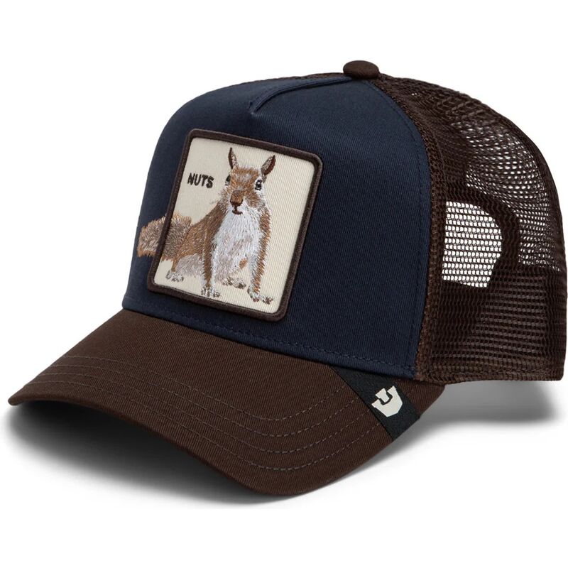 gorra-trucker-marron-y-azul-marino-ardilla-over-the-line-squirrel-out-of-bounds-nuts-the-farm-de-goorin-bros