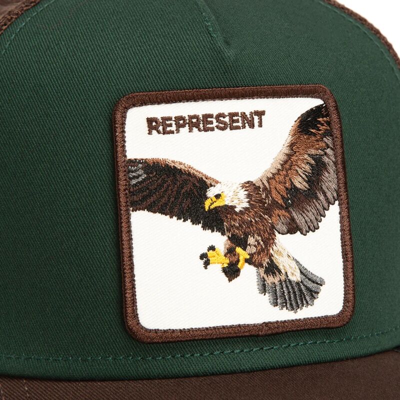 gorra-trucker-verde-y-marron-aguila-represent-eagle-original-recipe-the-farm-de-goorin-bros
