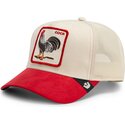 gorra-trucker-roja-y-beige-gallo-the-suede-rooster-microsuede-cock-the-farm-de-goorin-bros