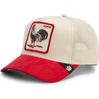 Gorra trucker roja y beige gallo The Suede Rooster Microsuede Cock The Farm de Goorin Bros.