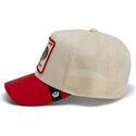 gorra-trucker-roja-y-beige-gallo-the-suede-rooster-microsuede-cock-the-farm-de-goorin-bros
