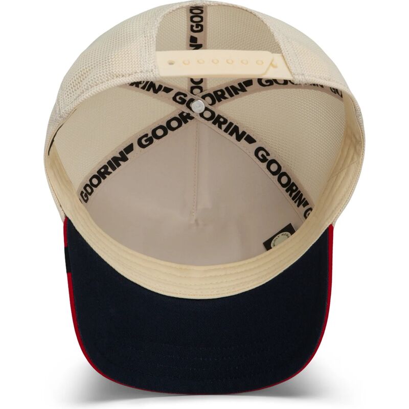 gorra-trucker-roja-y-beige-gallo-the-suede-rooster-microsuede-cock-the-farm-de-goorin-bros